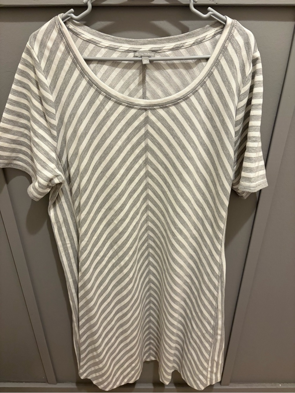 Talbots Gray & White Striped Midi Dress